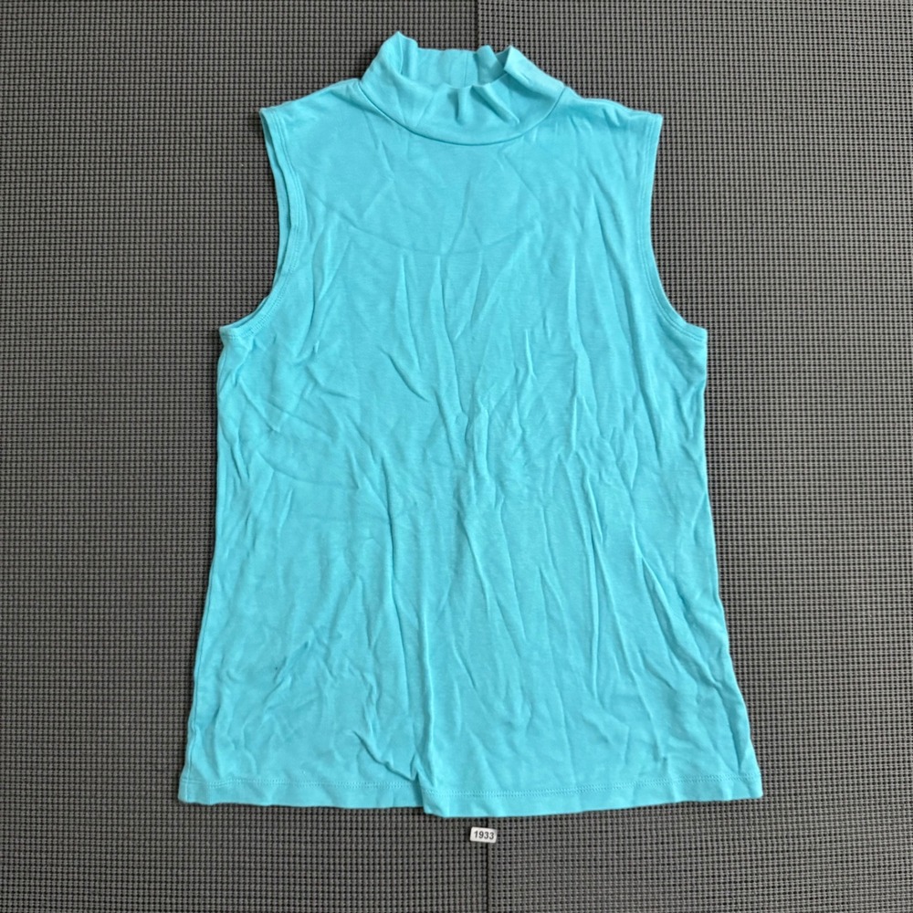 Croft & Barrow Womens Mock Neck Sleeveless Top Turquoise Blue Knit Shell Medium
